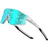 ATTCL Bambini Adolescenti Baseball Occhiali Da Sole Sport Leggero UV400 Ragazzi Ragazze Ciclismo Occhiali Occhiali da Bici XQ548, Montatura Bianca Lenti Blu, Medium