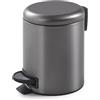 GEDY Potty, Cestino Bagno a Pedale da 3 lt con Chiusura Coperchio Soft Close, Materiale Acciaio Inox Finitura Gun Metal, Pattumiera Bagno Portarifiuti con Cestino Interno Rimovibile Dotato di Maniglia