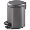 GEDY Potty, Cestino Bagno a Pedale da 5 lt con Chiusura Coperchio Soft Close, Materiale Acciaio Inox Finitura Gun Metal, Pattumiera Bagno Portarifiuti con Cestino Interno Rimovibile Dotato di Maniglia
