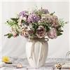 JARELING, Bouquet di peonie (fiori di hydrangea) artificiali con vaso, in seta, adatto come decorazione per casa, tavola, sala da pranzo (viola)