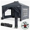 VOUNOT® Gazebo 3x3m Pieghevole con 4 Parti Laterali Rimovibili, Gazebo da Giardino Tenda Padiglione Sistema di Clic Pop-up con 4 Sacchi di Sabbia di Peso e Sacca di Trasporto, Colore Grigio