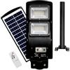 YASTA Lampione Solare LED da esterno 100W Faro Led Stradale Con Staffa Nera Telecomando Crepuscolare e Sensore movimento (100 WATT)