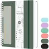 Qefuna Notebook A4 a Righe, Quaderno a Spirale 300 Pagine, Carta Antiinchiostro 100g/M², Copertina Rigida in PVC, con Righello, Tasche Espandibili, Elastici, per Donna, Uomo, 21x 28 cm - Verde