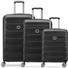 DELSEY PARIS Delsey - Set di 3 valigie da viaggio in robusto ABS e policarbonato, per uomo e donna, 4 ruote doppie e lucchetto TSA, serie Meteor, Nero
