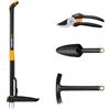 Fiskars Set di Attrezzi da Giardino, 4 pezzi, Xact Tagliaerba, Lunghezza: 1 m, Solid Zappa Combinata, Lunghezza: 28 cm, Solid Cazzuola per Fiori, Lunghezza: 28 cm, Solid Forbici Bypass P121, 1077309