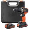 BLACK+DECKER, TRAPANO AVVITATORE A PERCUSSIONE 18V Comprende 2 batterie 1.5Ah in valigetta di plastica.BCD003C2K-QW