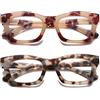 Hubeye 2 Pacco Occhiali da Lettura Donna Rettangolari Retrò alla moda Occhiali Anti Luce Blu con la Custodia in tessuto 1.50