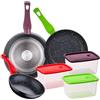 San Ignacio Set di 3 padelle 18/22/26 cm con 3 pezzi ermetici in plastica 850 ml, collezione Jolie