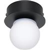 EGLO Mosiano Plafoniera a LED, piccola lampada da bagno a forma di sfera, in metallo nero e vetro bianco, IP44, diametro 11 cm