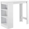[en.casa] Tavolo Alto da Bar con 3 Scomparti Aperti Bancone da Lounge Caffè Bistrot con Ripiani Laterali Penisola Cucina Stretta 110x50x103 cm - Bianco