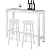 WOLTU Tavolo da Bar con 2 Sgabelli Alti Set Mobili da Bar Rettangolare Bancone per Cucina in Acciaio Legno BT30ws+BH130ws-2