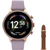 Fossil Smartwatch Gen 6 da Donna in Acciaio, Color Oro Rosa con Cinturino in Silicone Viola, FTW6080 + Cinturino S181499