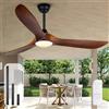 OUENGK Ventilatore da soffitto da 132 cm per esterni con luce a pale di legno, ventilatore da soffitto rustico a tre pale con motore a corrente continua con telecomando per il soggiorno del gazebo