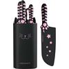 MEOWKIT 5 Pezzi Set Coltelli da Cucina Professionali, Carino Ceppo Coltelli in Acciaio Inossidabile, Coltello da Cucina con Blocco Staccabili e Forbici, Nero-Rosa