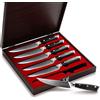 Sunnecko Set Coltelli da Bistecca 6 Pezzi, Coltello Carne in Acciaio Damasco 73 Strati, Coltello Giapponese Manico G10, Coltelli da Cucina con Scatola di Legno