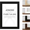 JCNORD Cornice Portafoto in Legno MDF Nero A4 (21x29,7 cm) con Vetro Acrilico Infrangibile | Moderna per Pareti e Tavoli