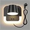 AWEKLIY LED Applique da parete, lampada da lettura a parete 3000K Temperatura colore regolabile (4W+8W) Lampada da letto con interruttore, Con cavo e spina, Testa rotante della lampada, Nero