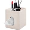 XNONE Porta Fazzoletti Quadrato,PU Pelle Scrivania Organizer per Fazzoletti per il Viso,con Vassoio Portaoggetti per Bagno,Camera da Letto,Ufficio,Auto,Elegante Controsoffitti Organizer,Beige
