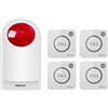 SINGCALL Allarme Sirena Strobe System di Allerta SOS,1 Sirena Rossa lampeggiante, 4 Pulsanti Antipanico Telecomandi, Pulsante di Emergenza per Sicurezza Negozio/Casa/Hotel/Scuole