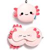 Relaxeazzz Cuscino da Viaggio con Maschera per Occhi 2 in 1 - Maddie l'Axolotl - Appendible e Richiudibile
