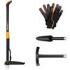 Fiskars Set di Attrezzi da Giardino, 4 pezzi, Sarchiatore Xact, Acciaio Inox/Plastica, Zappa e Cazzuola Combinata Solid, FiberComp,Guanti da Giardino, Misura: 10, Nero/Arancio, 1077308