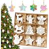 Viosmut Addobbi Albero di Natale Legno, 27 Pezzi Decorazioni Natalizie da Appendere a Doppio Strato Colore-bianco, DIY Pendenti Ornamenti Fiocco di Neve