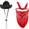 PEUTIER Costume da Cowboy per Animali, Costume da Cowboy per Cani Cappello da Cowboy per Cani e Bandana per Cani Sciarpa Costumi Halloween Cani Vestito per Cani di Piccola Taglia (Nero, Rosso)