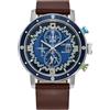 Citizen Orologio da uomo Eco-Drive Star Wars Luke Skywalker cronografo in acciaio inossidabile con cinturino in pelle marrone, lunetta blu, 44 mm (modello: CA0768-07W), Argento, Cronografo