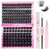 FADLASH Kit di Extension Ciglia Ciuffetti da 100D e 200D, 182pcs Ciglia Finte Volume Russo da 0,07mm Curva D Mix 12-18mm Lash Cluster Individuali, Bond e Seal, Pinzette per Lash DIY a Casa Saloni