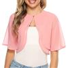 Irevial Coprispalle Donna Elegante Bolero Chiffon Maniche a 3/4 Cardigan Corto Estivo in Pizzo Leggero Shrug con Bottone Rosa XXL