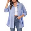 Irevial Camicia Elegante a Maniche Lunghe, Blusa Estiva Oversize, Camicetta Bottoni Shirt Con Scollo a V, Maglietta Casual Tops Tinta Unita per Donna