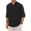 Wayleb Uomo Camicia in Cotone Camicia Manica Corte Uomo Elegante Estiva Henley Shirt con Bottoni Casual Casual Hawaii Tinta Unita T-Shirt da Uomo