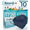 SICURA MASCHERINE CHIRURGICHE 10 Mascherine FFP3 Certificate CE BLU elastici Neri Made in Italy logo SICURA impresso PFE ≥99% | BFE ≥99% Mascherina ffp3 SANIFICATA e sigillata singolarmente