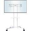 BONTEC Supporto da pavimento per TV da 32 a 85 pollici, LED, LCD, OLED, Plasma, piatto e curvo, altezza regolabile, con staffe fino a 60 kg, VESA max 600 x 400 mm, bianco