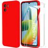 MOONESS Cover per Xiaomi Redmi A2 / Redmi A1 4G Custodia,Con 2 Pellicola Vetro Temperato Morbida Sottile Liquid TPU Case per Xiaomi Redmi A1 / Redmi A2 4G - Rosso