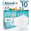 SICURA MASCHERINE CHIRURGICHE 10 Mascherine Protettive FFP3 Certificate CE. Made in Italy. BFE ≥99% e PFE ≥99% Mascherine sigillate singolarmente