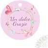 Generico 30 Cartellini Tondi Rosa con Farfalle Un Dolce Grazie 3 cm - Tag Bomboniere, Confetti, Battesimo, Comunione, Compleanno - Non Personalizzabili (BTF-03-C)