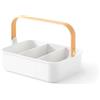 Avilia Organizer Portaoggetti Multiuso - Cestino con 2 Divisori Removibili, Maniglia in Legno, Impilabile, 28x17 cm, in Plastica Riciclata, Bianco