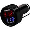 CGEAMDY Voltmetro Digitale Auto Termometro Dc 12v, 2 in 1 Auto 12v 24v Voltmetro Termometro Accendisigari Digitale Display, Termometro Voltmetro Impermeabile per Veicoli(Rosso e Blu)