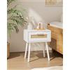 HEYZOEY Comodini in rattan con gambe in legno massello, moderni comodini con cassetto intrecciato in rattan, comodino per camera da letto, soggiorno (bianco)