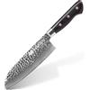 FINDKING Coltello Santoku Damasco 17,5cm, Stile Giapponese Serie Raven | Acciaio Damasco, Lama 17,5cm, Coltello Santoku, Stile giapponese, Verdure, Carne, Pesce, Taglio preciso, Serie Raven