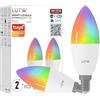 LUTW Lampadine Alexa E14, 5W 470LM Lampadina Smart E14 C37 Compatibile con Alexa/Google Home, Dimmerabile Lampadina Wifi attacco piccolo, Lampadine LED RGBCW, WiFi 2.4GHz & Bluetooh, 2 Pezzi
