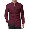 DEMEANOR Camicia da uomo senza colletto a maniche lunghe, vestibilità aderente, non si sgualcisce, colletto alto, bordeaux, S