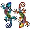 HONGLAND Gecko - Decorazione da parete in metallo, confezione da 2, 38,1 cm, decorazione per esterni, scultura in vetro da appendere, decorazione per giardino, recinto e casa