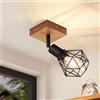 Glitzerlife Faretto da soffitto 1 Fiamma Nero - Plafoniera in legno E14 Metallo Vintage Orientabile 350° Plafoniera da interno MAX.40W Per corridoio Soggiorno Camera da letto Cucina (senza lampadina)