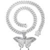 HALUKAKAH Collana con Pendente Placcato in Platino per Uomo - Oltre 1000 Diamanti - Catena a Maglie Cubane - Pendente Farfalla 3D con Diamanti Cluster - Stile Hip-Hop - Completo di Scatola Regalo