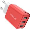 SCHITEC Caricatore USB da Muro a 3 Porte, 15W/3A Caricabatterie Presa USB Universale per iPhone 11 XS XR Samsung M20 S10 Huawei P30 P20 Lite, HTC, Tablet e Altro (Red-one pack)