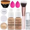 Hilareco PHOERA Fondotinta coprente completo, set trucco PHOERA, con primer, cipria, pennelli trucco Kabuki, pennello per cipria, 2 spugne per trucco (104+105/Buff Beige+ Sand, 30 g (Confezione da 1))