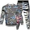 famesale Set Tuta da Uomo Felpa a Maniche Lunghe Stampata in 3D con Catena d'oro barocca + Pantaloni della Tuta da Jogging Set di Due Pezzi Tuta Sportiva Hip Hop