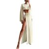 shownicer Tuta Donna Completa Tuta in Lino Leggera Due Pezzi Manica Lunga Crop Top e Gonna Lungo con Spacco Sexy Estivo Lino Set Larghi Completo da Spiaggia A Albicocca S